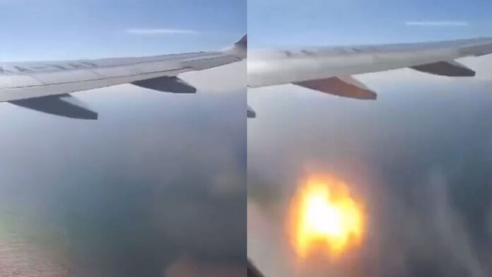 Un video que circula en la redes sociales muestra el momento en que sale fuego debajo del ala del aeronave con matrícula XA-VAV